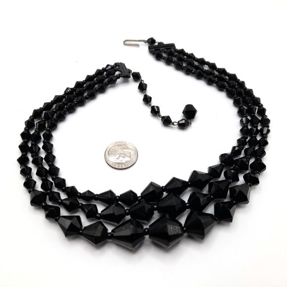 Vintage Germany Black Glass Beaded Necklace, 16", 1940s - Picture 6 of 10